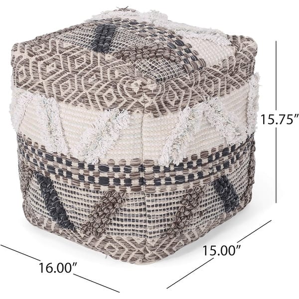 Roomfitters Handwoven Boho Pouf Cube Ottoman with Textured Cotton and Jute Weave, Soft Floor Cushion Bean Bag Chair