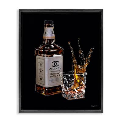 Stupell Splashing Liqueur Glam Whiskey Bottle Floating Framed Canvas Wall Art, Design by Ziwei Li