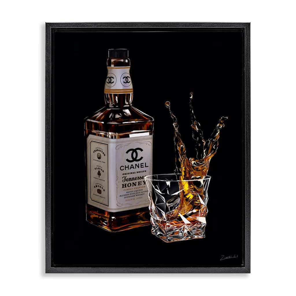 Stupell Splashing Liqueur Glam Whiskey Bottle Floating Framed Canvas Wall Art, Design by Ziwei Li