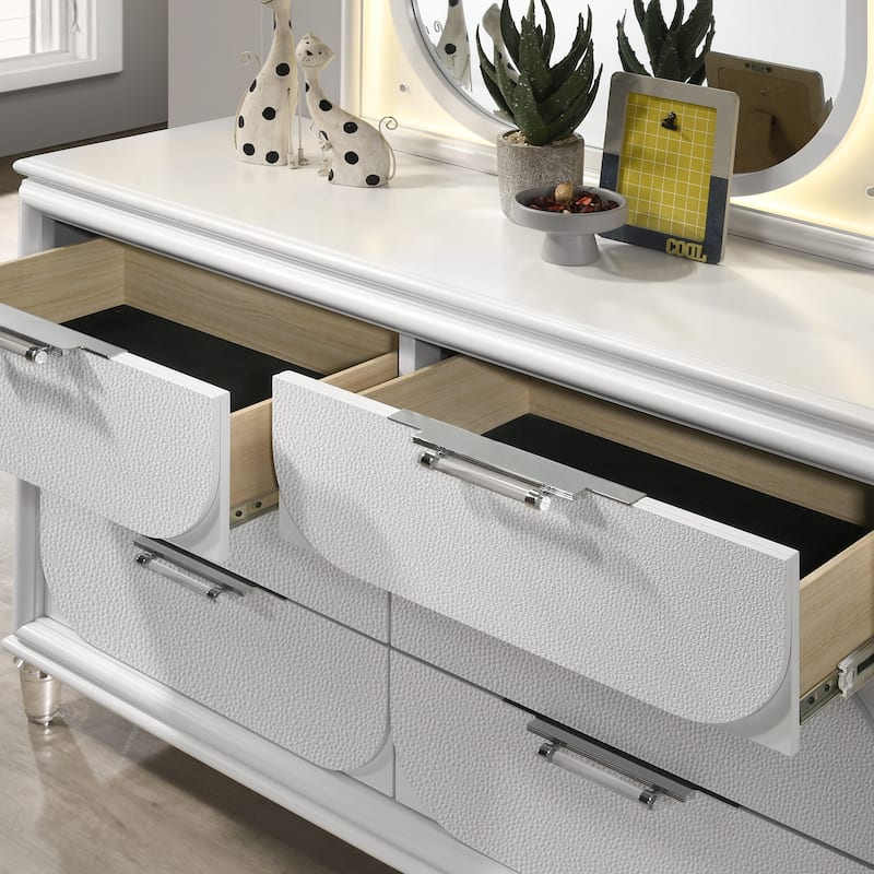 Furniture of America Drima Modern 2-Piece Pearl White Solid Wood 6-Drawer Dresser and Mirror Set