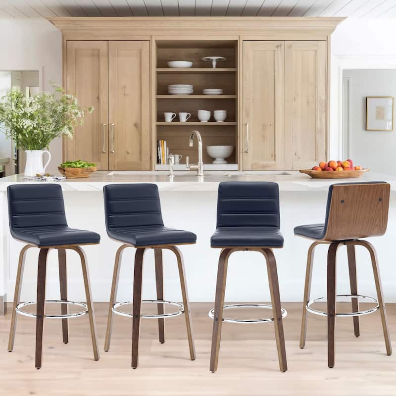26"/29" Faux Leather Swivel Bar/Counter Stools, Set of 2/3 - Set of 4 - Blue - Bar Height