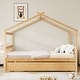 preview thumbnail 31 of 110, Creativity House Bed Twin/ Full Size Frame with Trundle for Boys Girls, Wood Platform Bed with Roof No Box Spring Needed