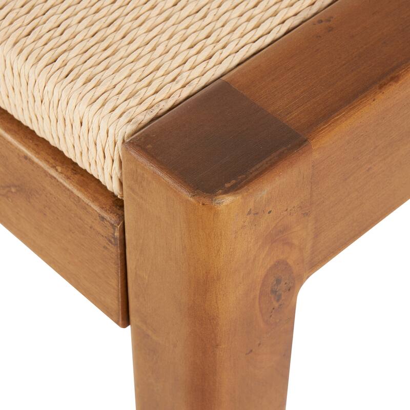 Brown Wood Handmade Traditional Bench with Rope Wrapped Seat
