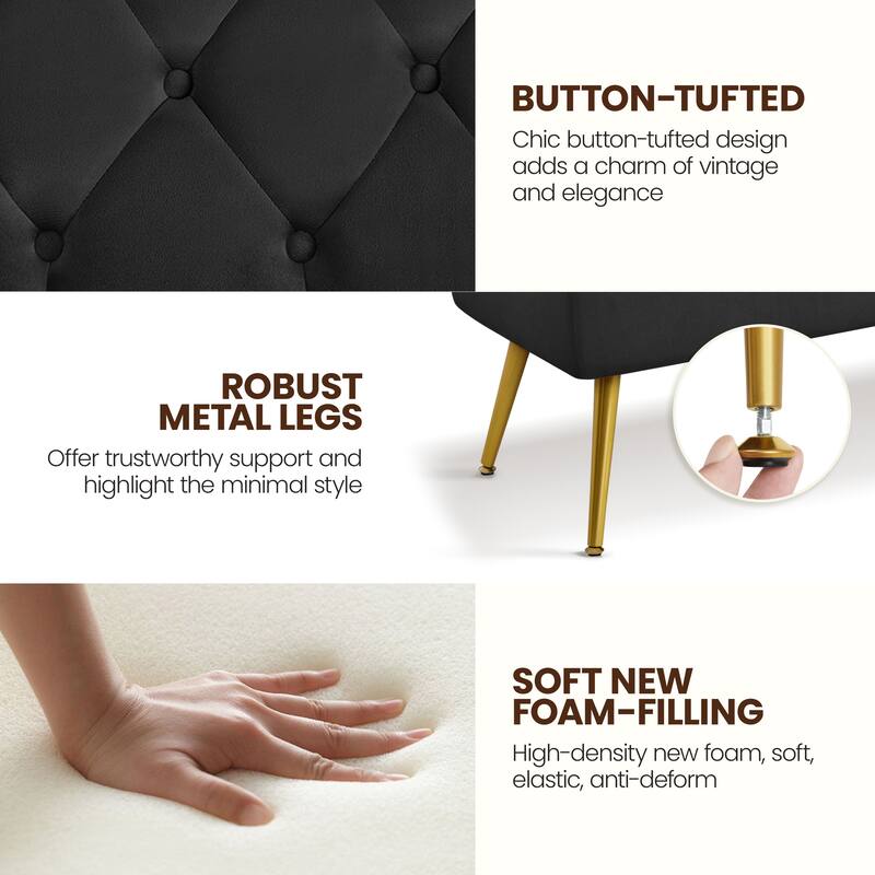 Yaheetech Upholstered Footstool Velvet Ottoman Button-Tufted Table Bench - 45"×16"×17"
