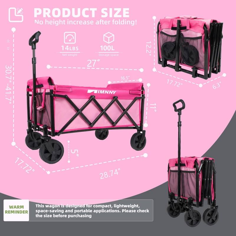 Collapsible Utility Wagon with Wheels, Lightweight Folding Cart with Cup Holders