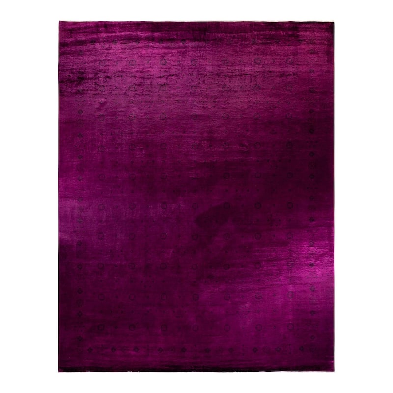 Overton Hand Knotted Wool Vintage Inspired Modern Contemporary Overdyed Plum Area Rug - 12' 2" x 14' 10"