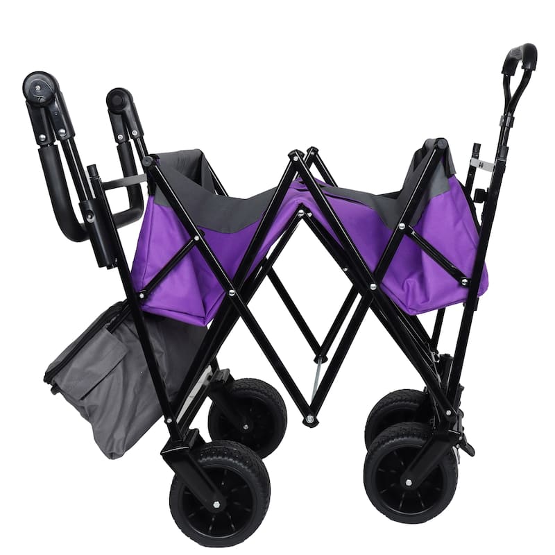 With Push Handle, 480Lbs Collapsible Wagon with Canopy, Wagon cart with 7" All-Terrain Wheels, Lightweight Foldable Wagon