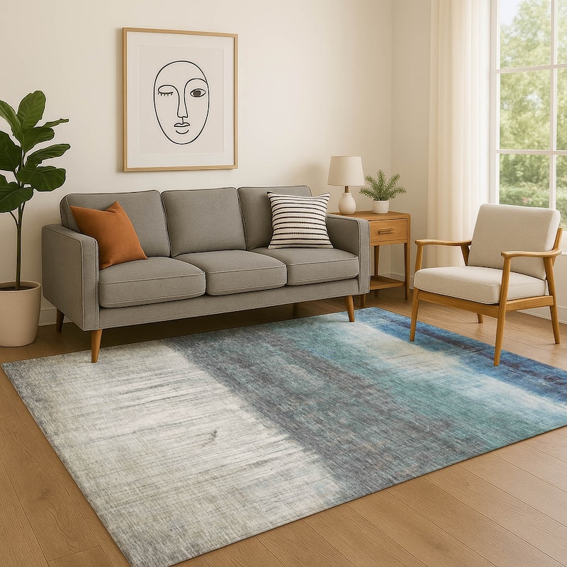 Premium Washable Super Soft Contemporary Drip Mayfield Rug - Blue - 9' x 12'