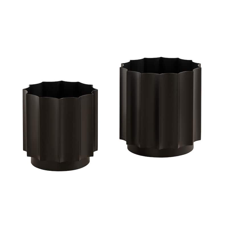 Kate and Laurel Scalone Metal Planter Set - 2 Piece - Black