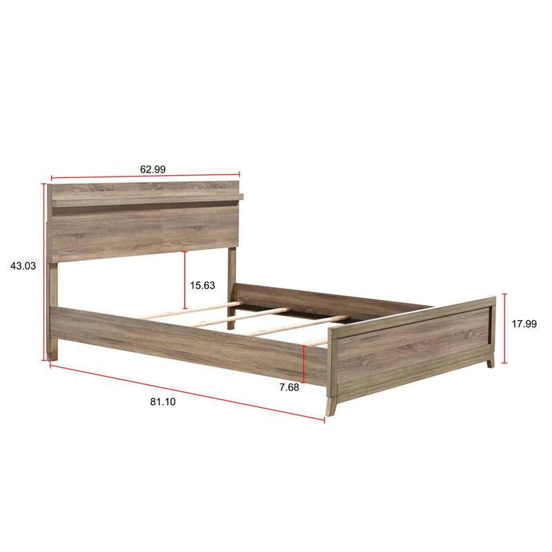 Queen Size Wood Platform Bed Frame with Subtle Headboard and Modern Rustic Design