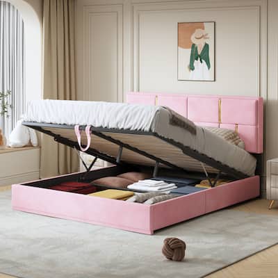 Upholstered Platform Bed with Hydraulic Storage System