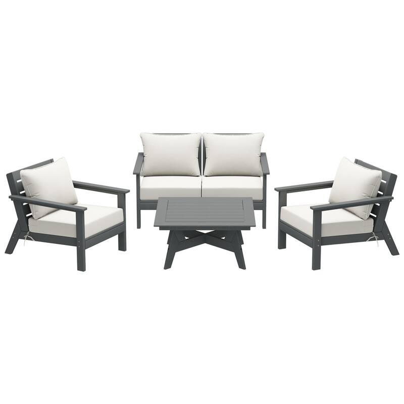 Birchwood All Weather HDPE Outdoor Patio Gray Deep Seating Conversation Set (5-Piece Set)