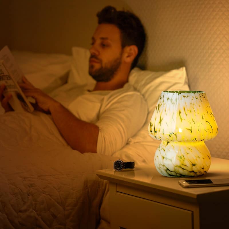 Green Art Glass Gourd Table Lamp Nightlight Reading Lamp - 5.8'' x 5.8'' x 7.3'' (L x W x H)