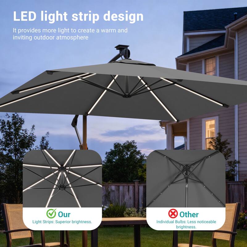 Sonkuki Outdoor 8.2x8.2FT LED lighted Patio Offset umbrella for Garden