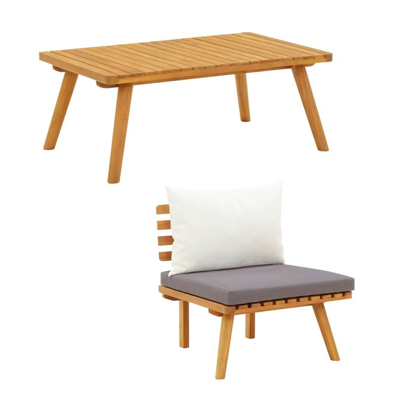 Roma 5pc Outdoor Modular Sofa Set, Table, Acacia Wood, Gray, White