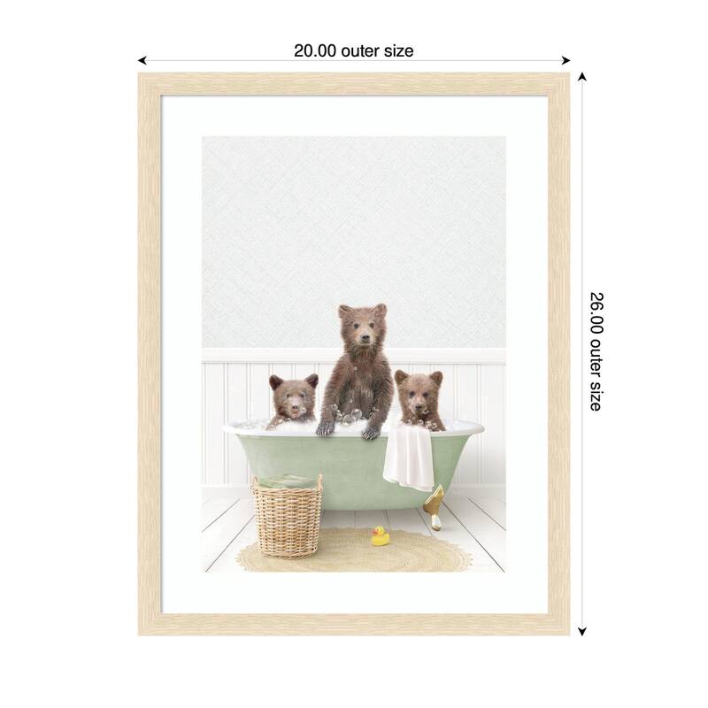 Kate and Laurel Three Bear Cubs in Cottage Green Bath by Amy Peterson Framed Wall Art Print