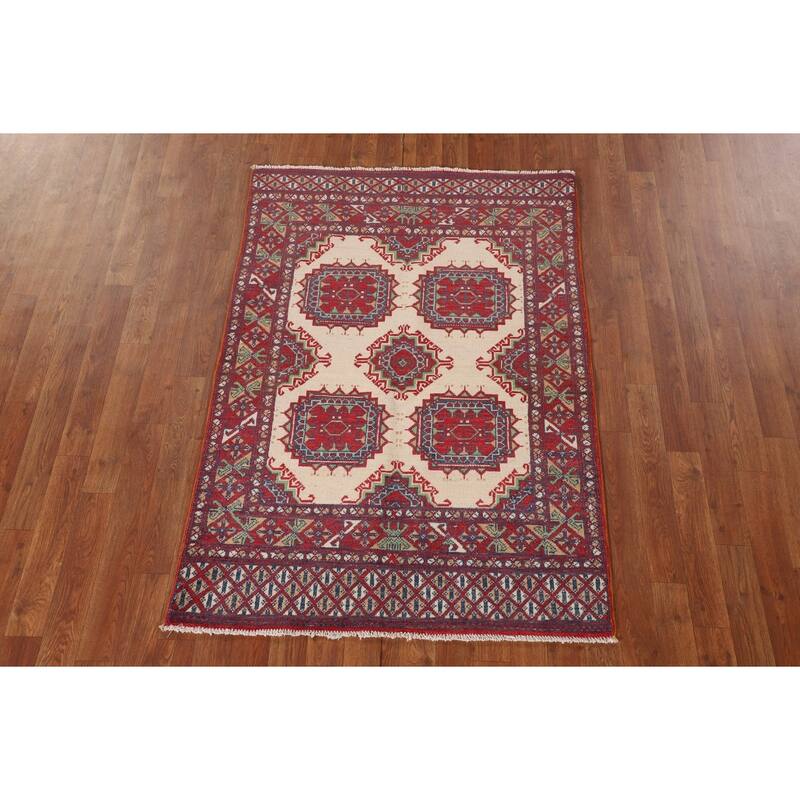 Geometric Kazak Oriental Foyer Rug Handmade Wool Carpet - 3'3"x 4'9"