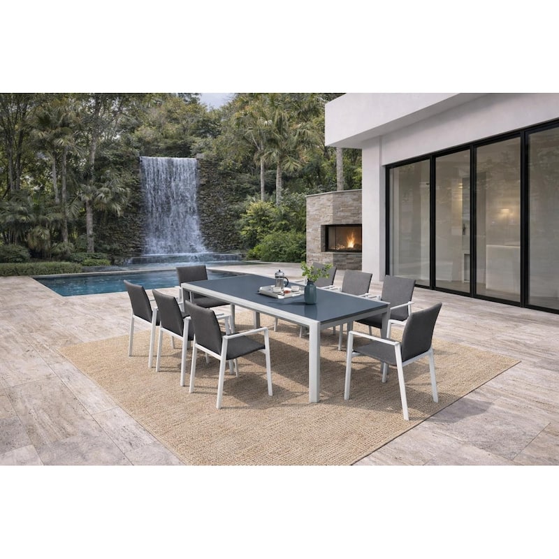 Bailey Light Grey 9-Piece Aluminum Outdoor Dining Set with Sling Set in Midnight Grey - N/A