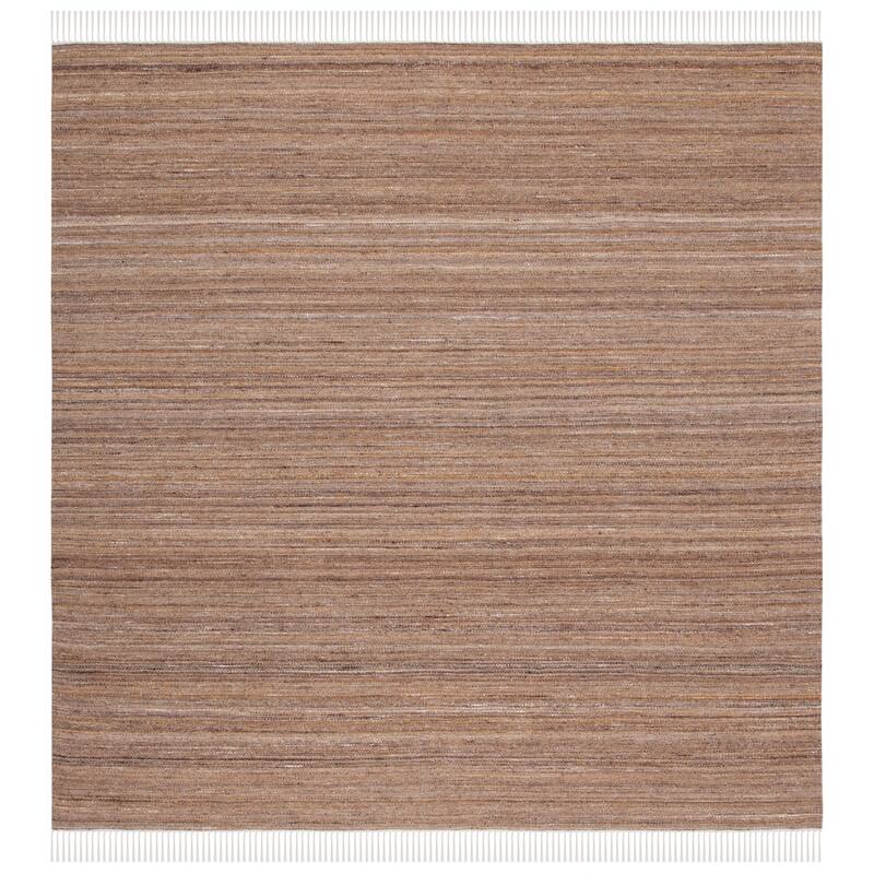 SAFAVIEH Handmade Kilim Welmoed Wool Fringe Rug - 7' Square - Beige/Yellow