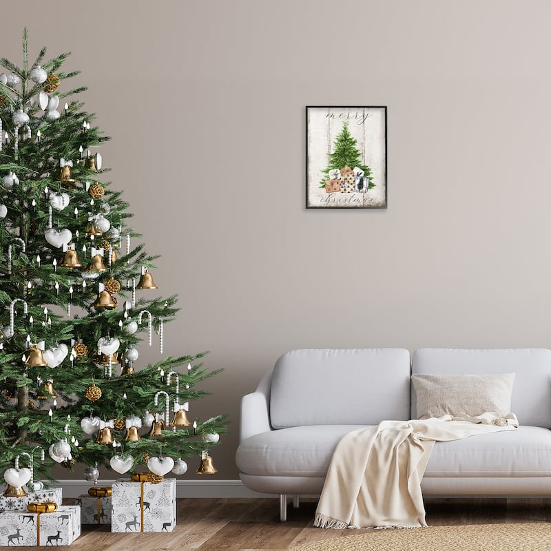 Stupell Rustic Distressed Merry Christmas Tree Illustration Framed Wall Art
