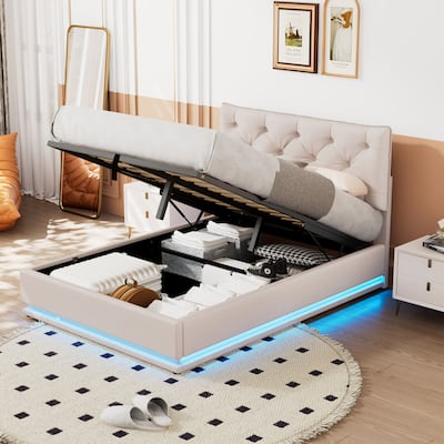 Full Size Upholstered Platform Bed with Hydraulic Storage System