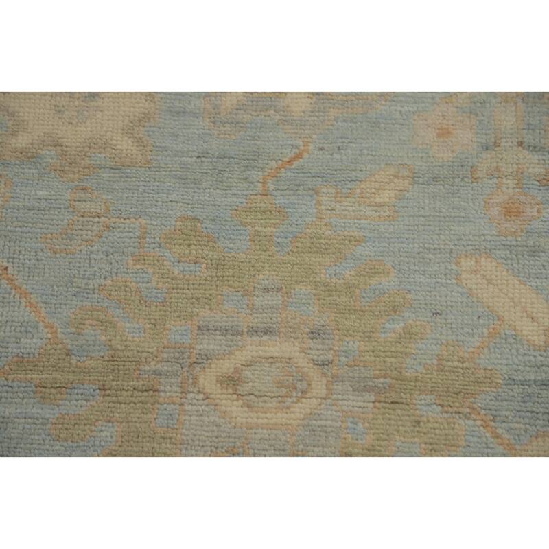 Floral Blue Oushak Vegetable Dye Large Rug, Floral Geometric Carpet - 13' 10'' X 10' 1''