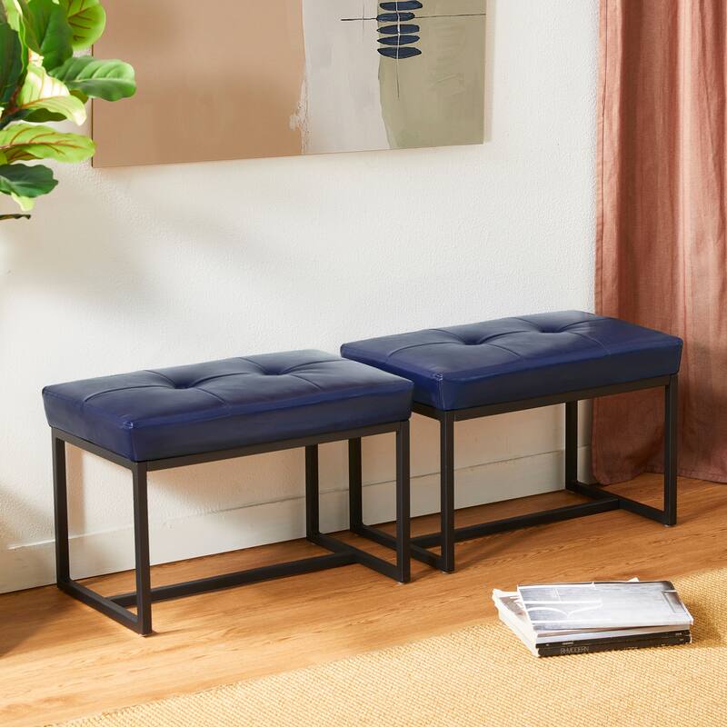 Glitzhome Set of 2 24"W Modern PU Leather Button-tufted Ottoman Foot stool