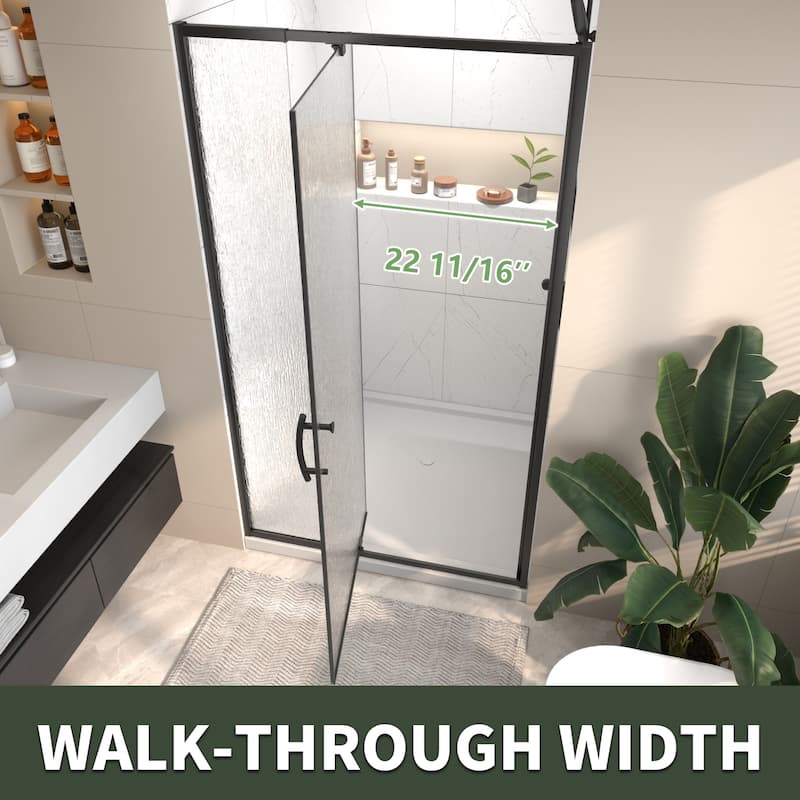 Modland 42'' / 48''W x 71''H Auto-Rise Pivot Shower Door - Rain Pattern 6mm Glass, 4" Adjustable, Space-Saving Frame