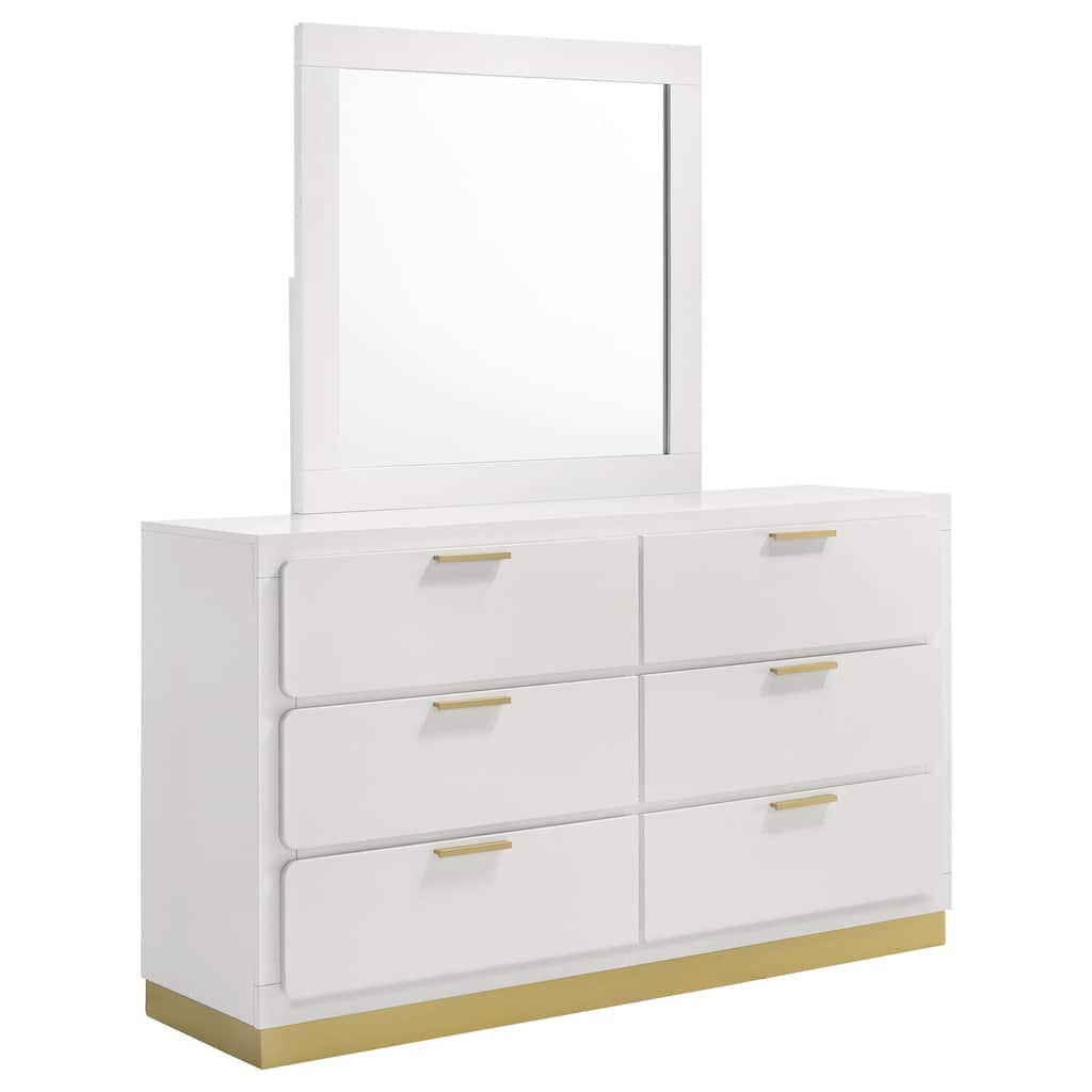 6-Drawer White Dresser and Mirror Set with Clean Contemporary Design, Spacious Storage, and Smooth Glide Drawers