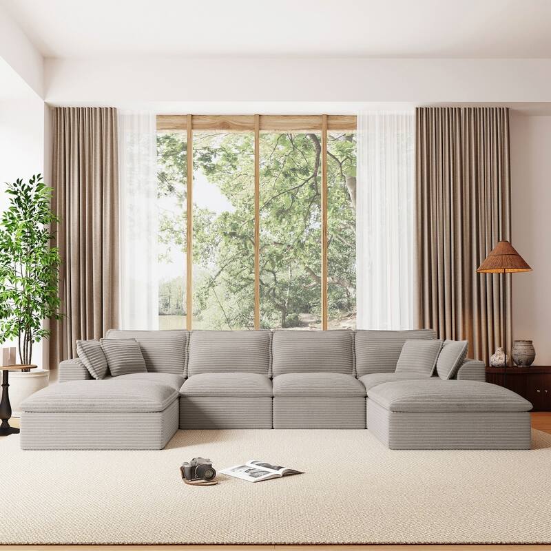 142" Fully Compressed U-Shape Modular Sectional Sofa with Ottomans