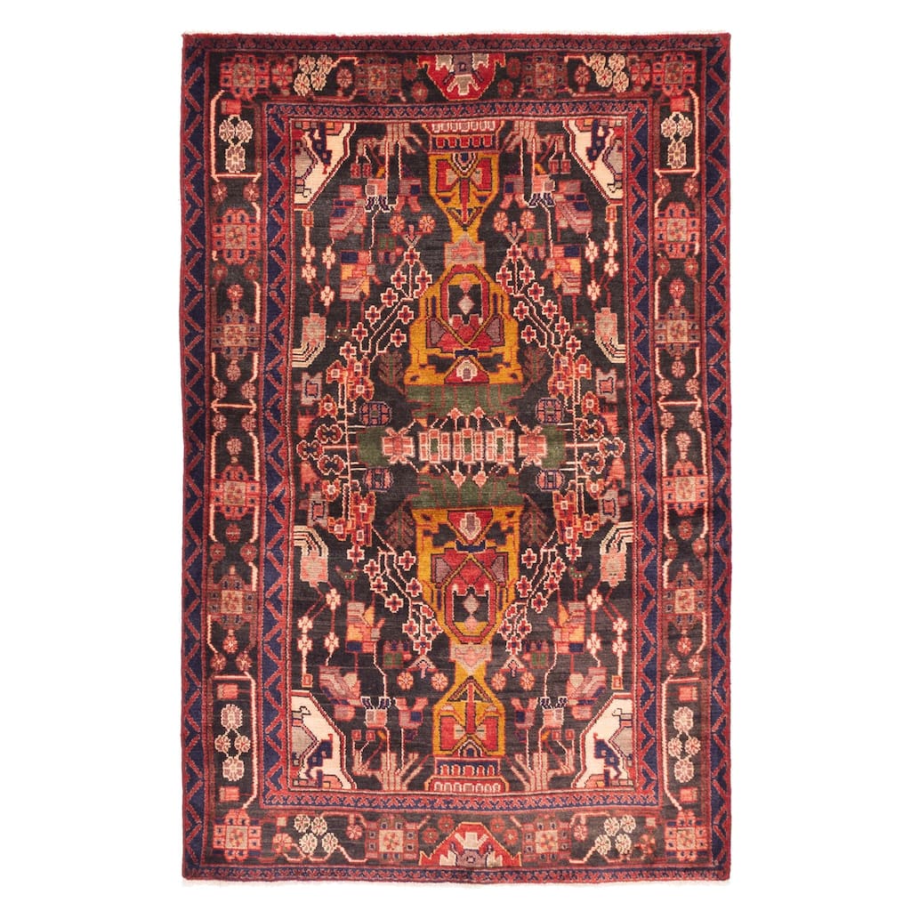 ECARPETGALLERY Hand-knotted Anadol Black, Red Wool Rug - 4'4 x 6'9