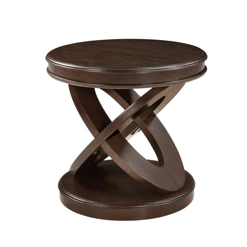 Round End Table with X-Shaped Legs, Wood Sofa Side Table with Open Storage, Center Table with Rounded Corners