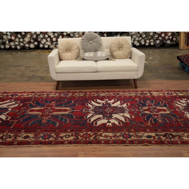 Hand Knotted Oriental 100% Wool Carpet Traditional Tribal Red Gharajeh Area Rug - 13' 8'' X 5' 1''