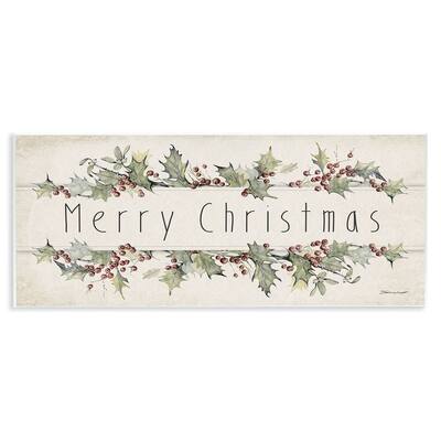 Stupell Merry Christmas Sentiments Winter Holly Florals Wood Wall Art, 7 x 17 - Beige