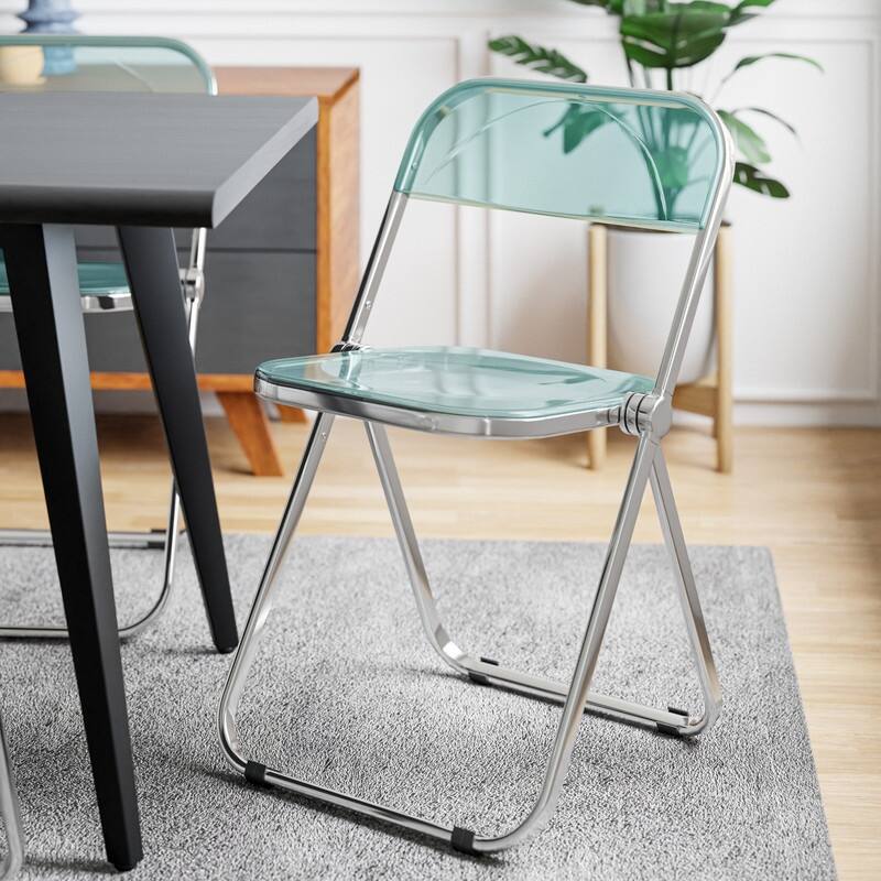 Lawrence Modern Foldable Acrylic Folding Chair with Accent Chrome Frame and Transparent Design for Home Living or Dining Room
