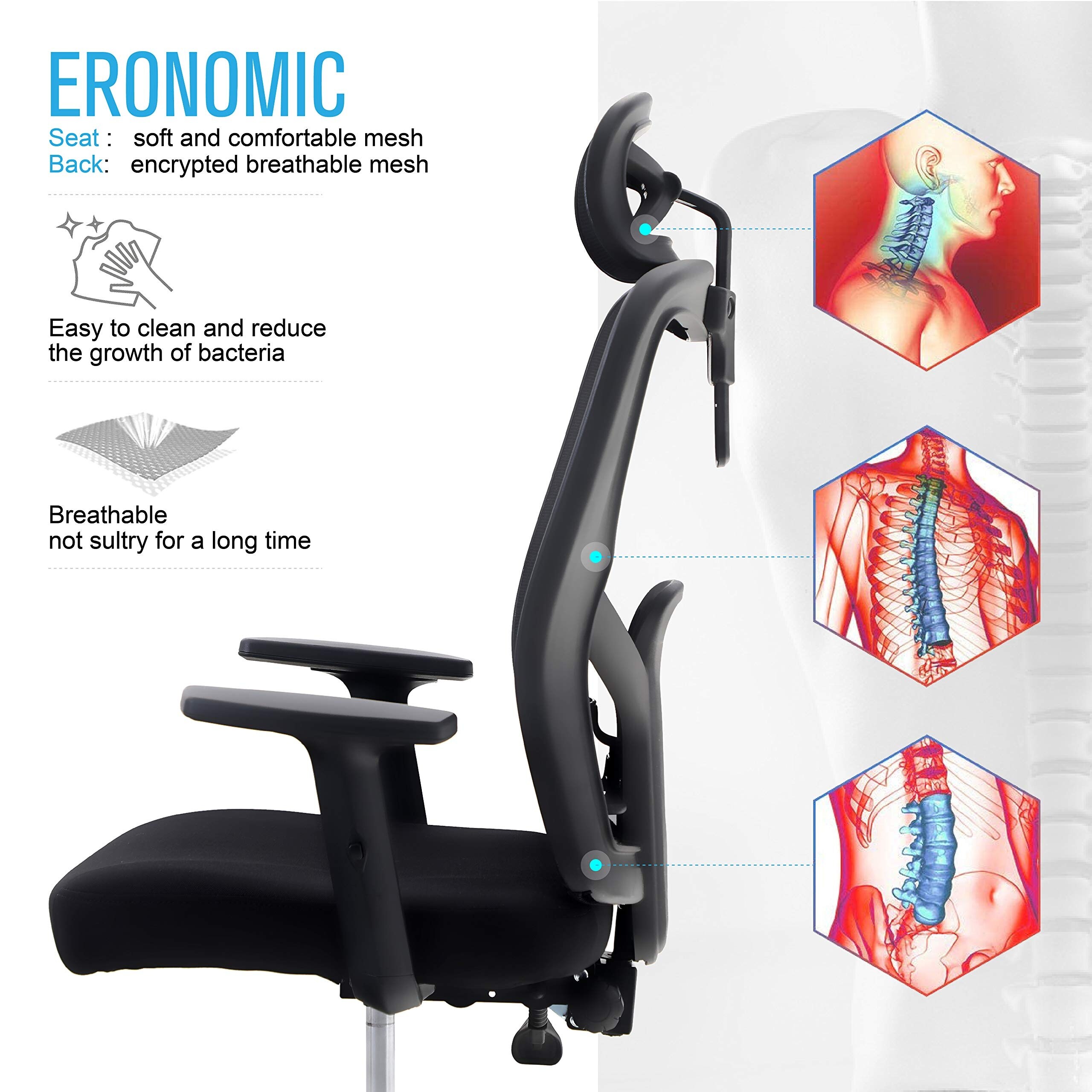 Alpha Home Office Chair High Back Mesh Chair L With Adjustable Headrest Armrest Rolling Swivel Reclining Chair With Casters On Sale Overstock 32355189