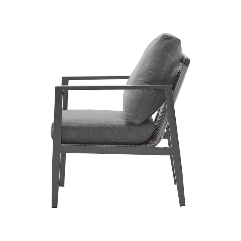 [Set of 2] Aluminum Lounge Chair with Sleek Rope Accents and Comfortable Cushions, Perfect for Modern Outdoor and Indoor Spaces