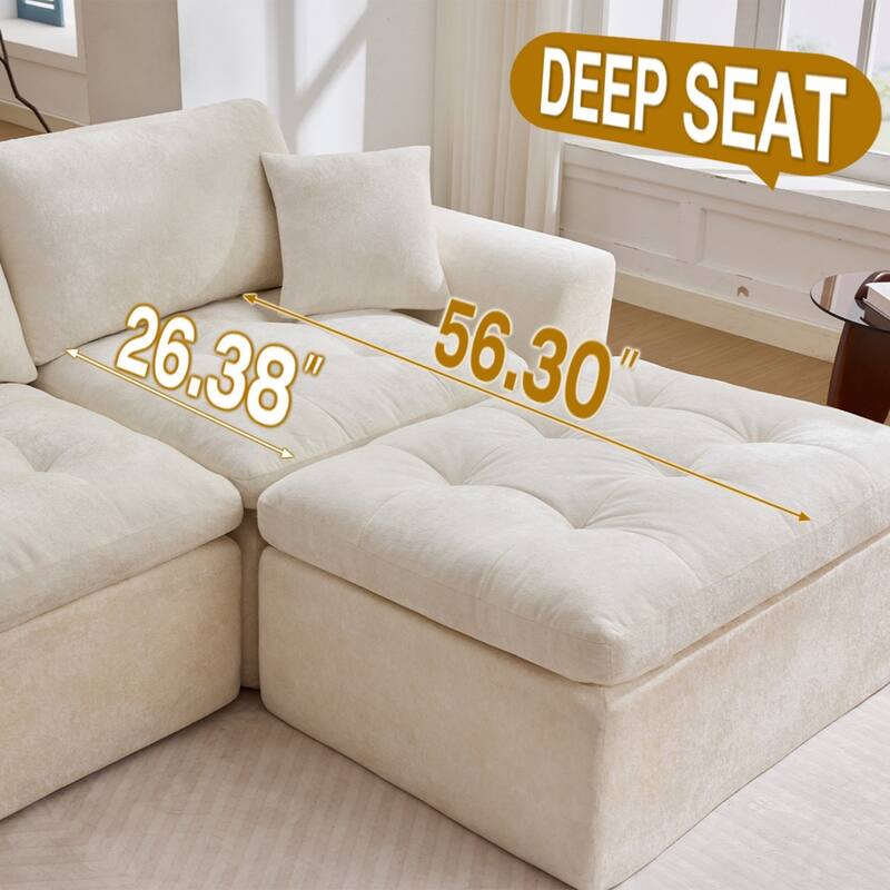 110" L-Shaped Chenille Sectional Sofa with Ottoman, No Assembly Required