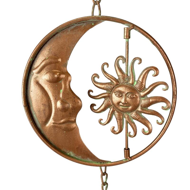 80-Inch Metal Rain Chain - 6 Celestial Crescent Moon & Suns, Bronze - 6 X 80 X 6 inches