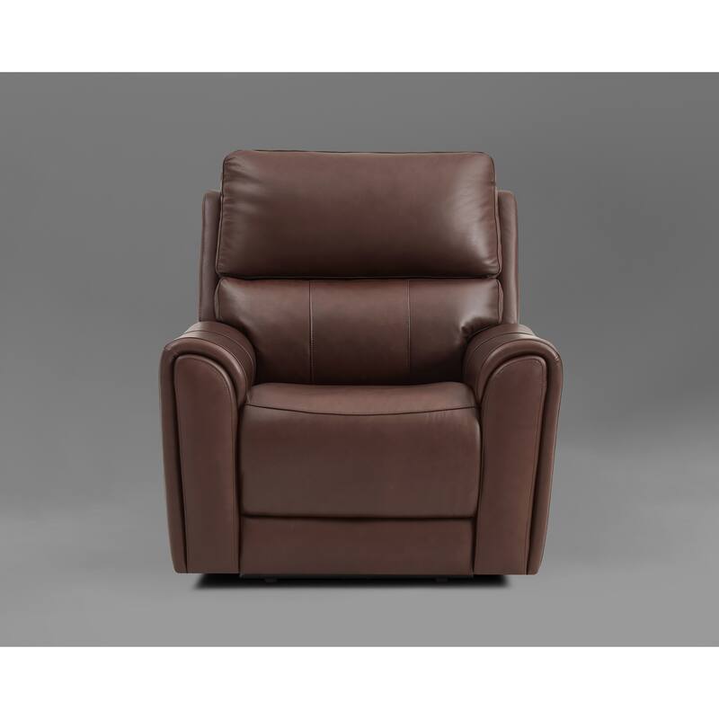40'' W Top Grain Leather Triple Power Recliner with Extendable Legs, USB & USB-C Charging Ports - Dark Brown
