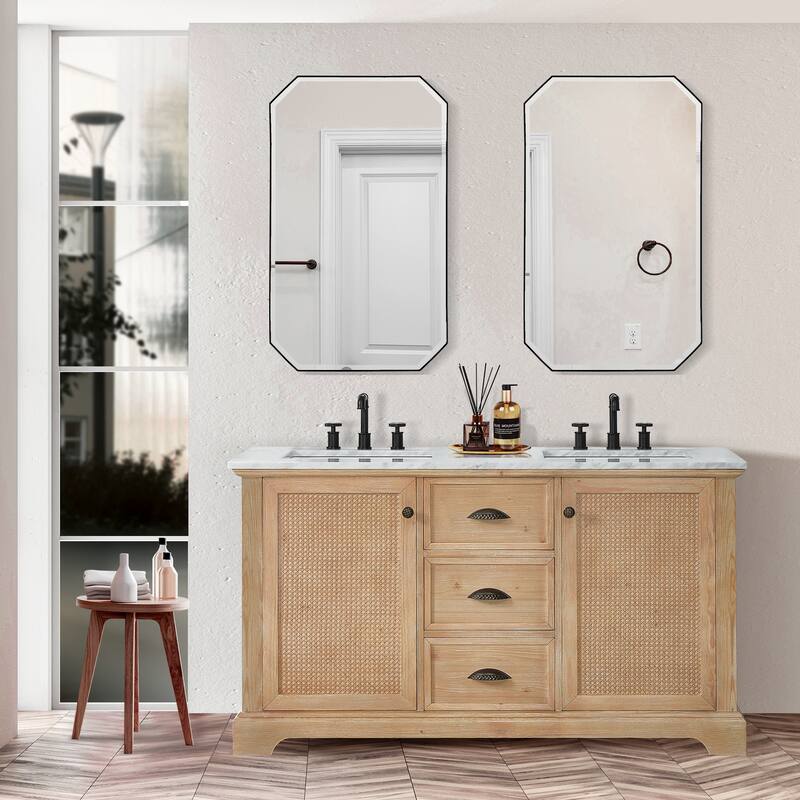 Hervas Bath Vanity with Natural Marble Top and Mirror