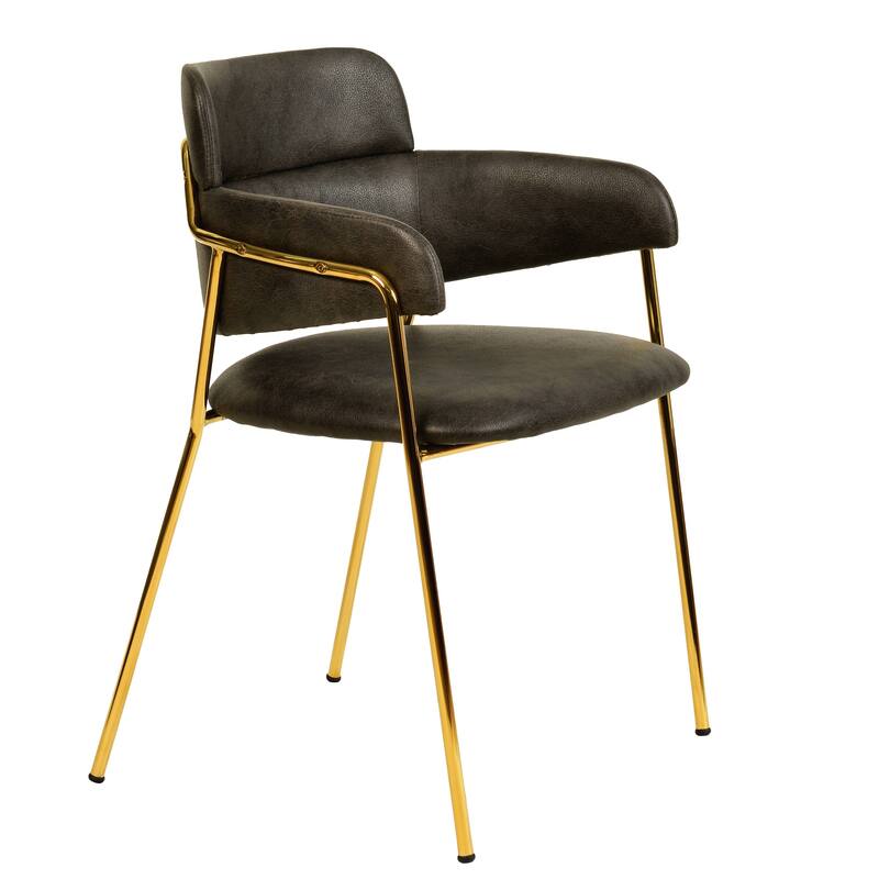 LeisureMod Axis Mid-Century Modern Upholstered Dining Chair with Curved Open-Back Design and Gold Steel Legs for Home & Kitchen - Charcoal