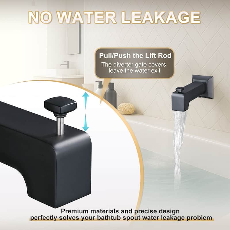 WOWOW Wall-Mounted Square Bathtub Spout with Diverter