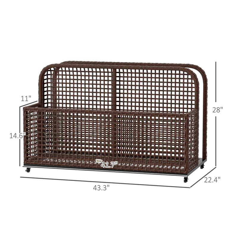 Two-Section Outdoor Storage Basket with Powder-Coated Steel Frame and Smooth Rolling Wheels - 43.25" L x 22.5" W x 28" H