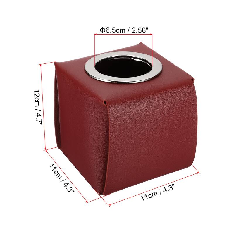Tissue Box Cover, PU Leather Square Decorative Napkin Paper Towel Dispenser Holder for Countertop Home Office Car - Red - 1 Pack