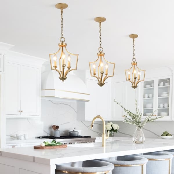 slide 2 of 19, Mid-Century Modern Gold Chandelier Geometric Light for Kitchen Island