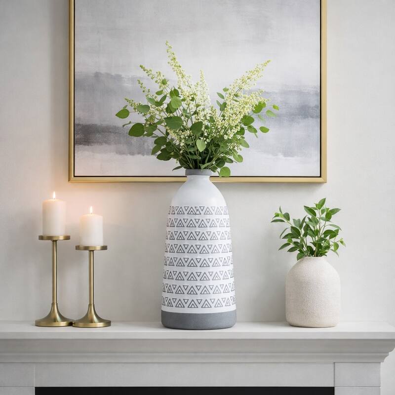 Ceramic Carved Aztec Decorative Flower Vase - Gray, 18"