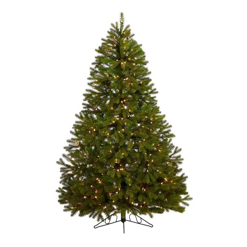 6ft. Spruce Flat Back Artificial Christmas Tree with 350 Warm White Multifunction Lights & 642 Branches- Space-Saving X-Mas Tree