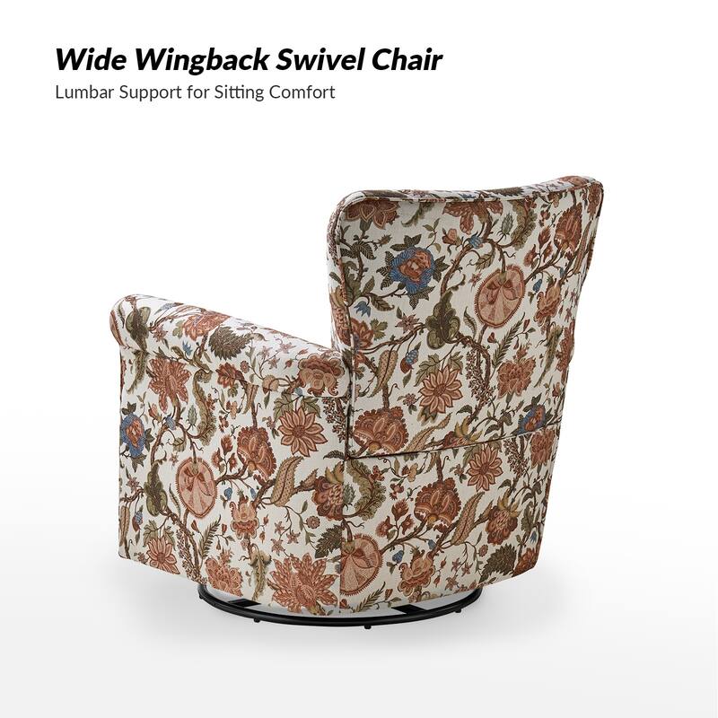 Georg Comfortable Floral Fabric Swivel Rocker Chair with Rolled Armrest by HULALA HOME