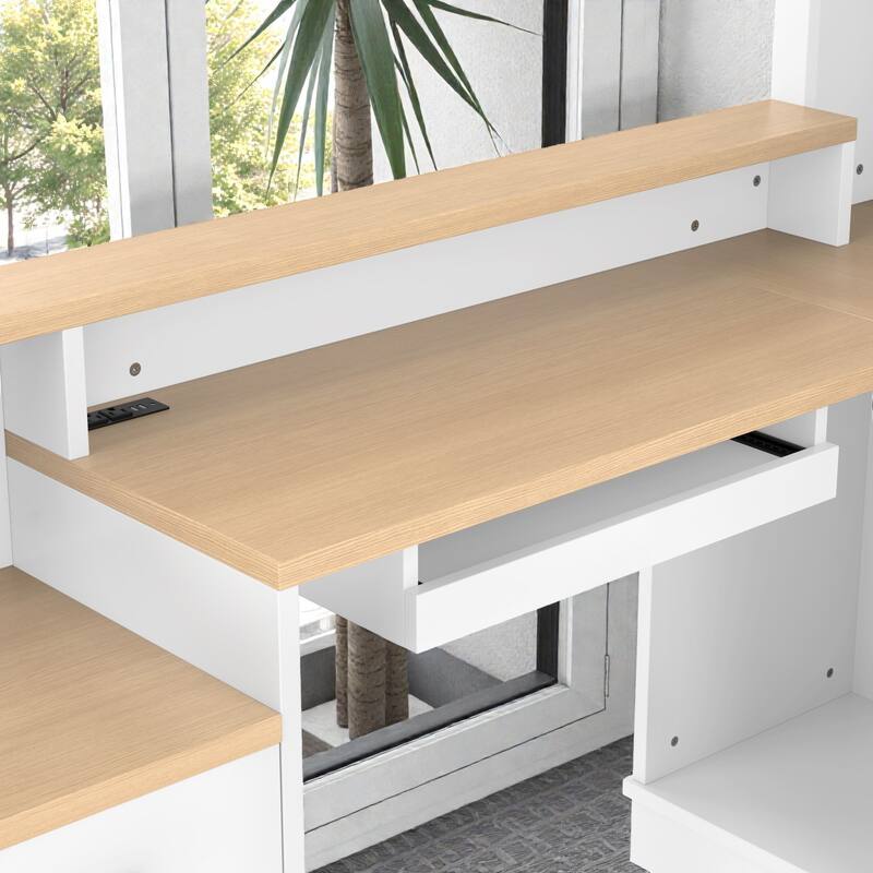 L Shaped Computer Desk with Power Outlet, Corner Desk with Drawers Bookshelf and Storage for Home Office Study